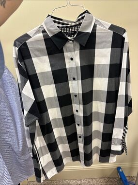 Lafayette 148 New York Black and White Oversized Check Button-Down Shirt